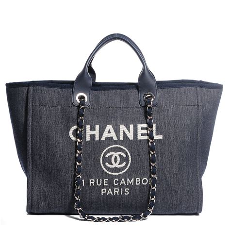 chanel canvas tote blue|Chanel canvas large deauville tote.